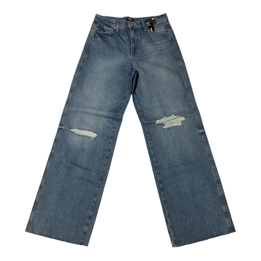 Express Blue Wide Leg Distressed Jeans
